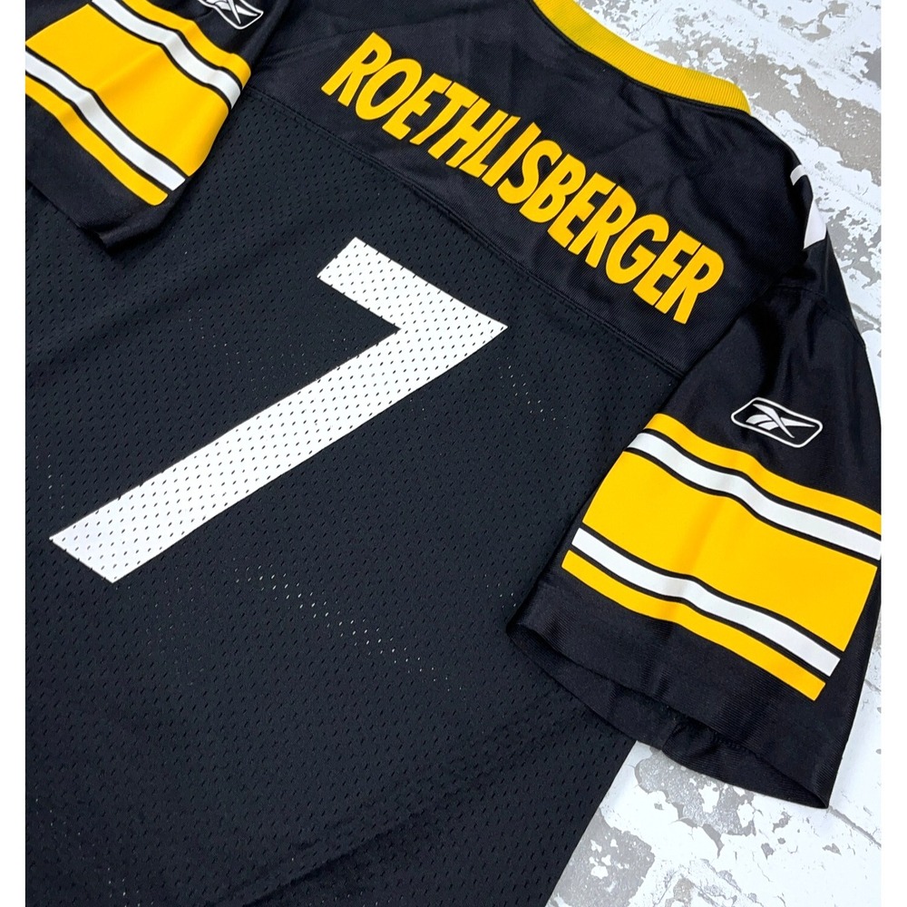 Vintage Pittsburgh Steelers Jersey Youth Large Black Big Ben Roethlisberger Boys - Picture 7 of 9